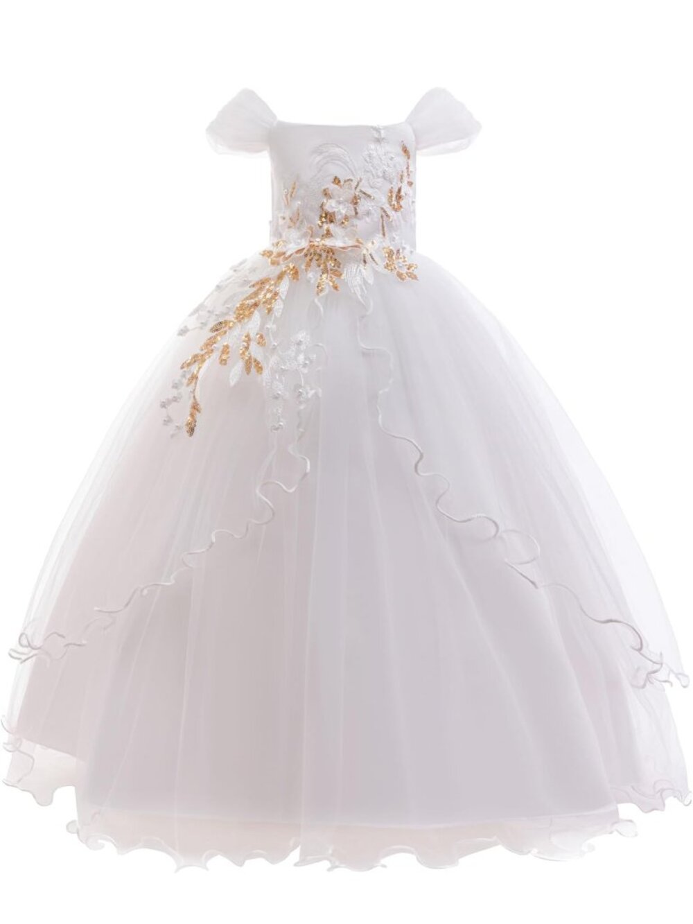 White Gold Sequin Flower Girl Party Gown Size 12/14